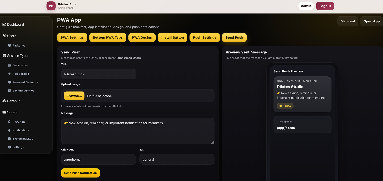 Admin panel 3
